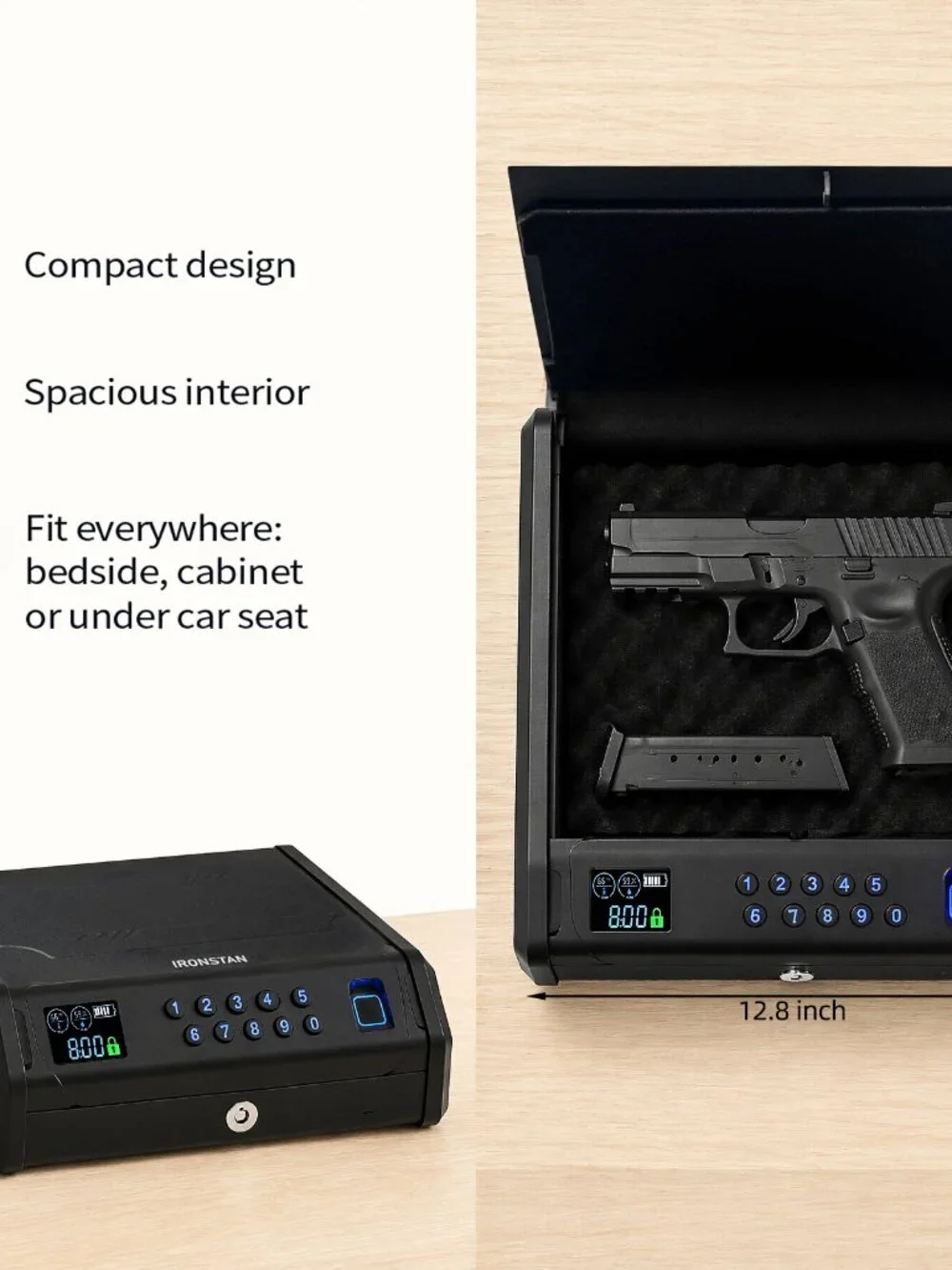 Gun Safe with 3 Unlock Ways - Fingerprint/Digital PIN/Key, LCD Display